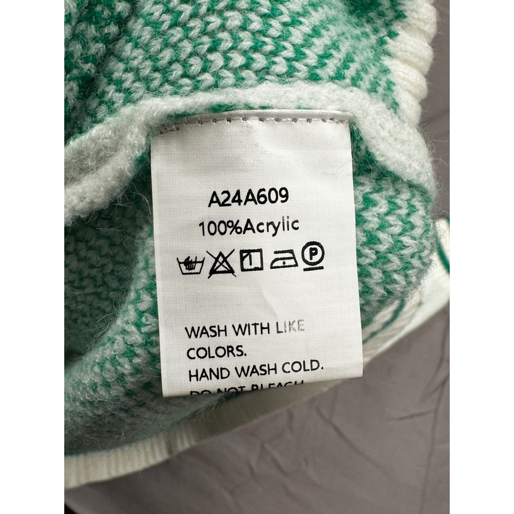 Womens Green White Geometric Chain Knit Button Front Varsity Cardigan 4XL - Picture 3 of 5